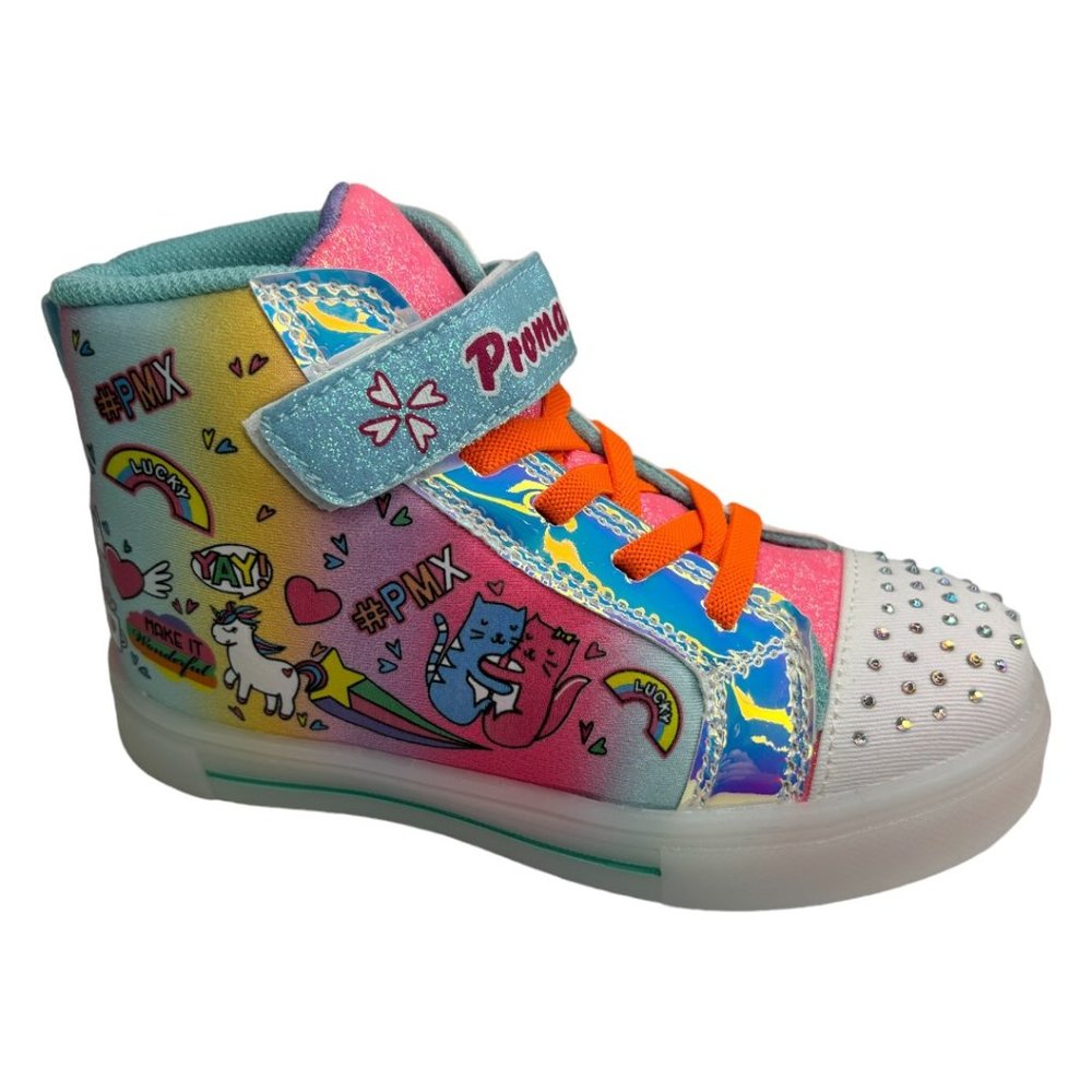 Girls Light Up Rainbow High Tops (Light Blue Velcro Strap)